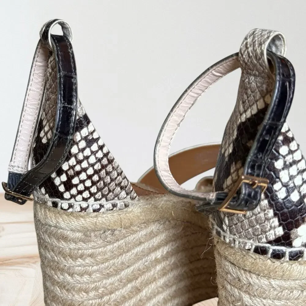 Tory Burch Shelby Snakeskin Embossed Leather Espadrille Size 9 Womens‎